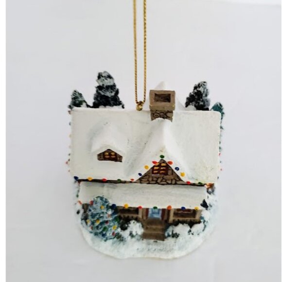 Thomas Kinkade 2001 "Christmas Eve" Winter Memories Illuminated Ornament Cottage - Picture 7 of 8